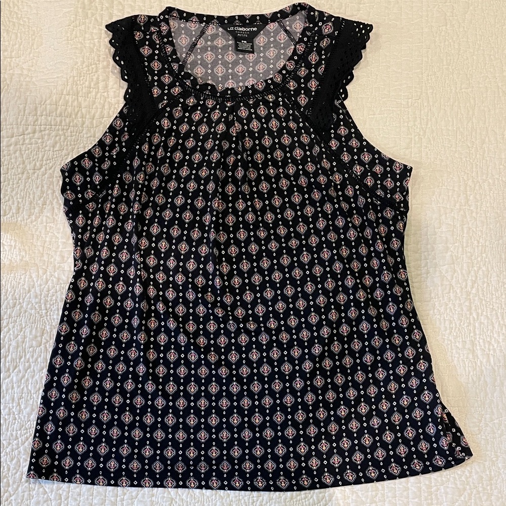 Women's Black Patterned Sleeveless Top